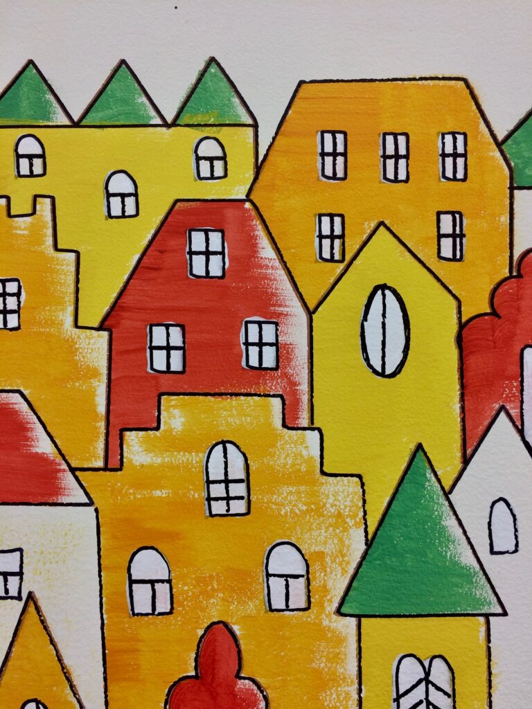 Multi-layered painting with outlines drawn by Botsy.